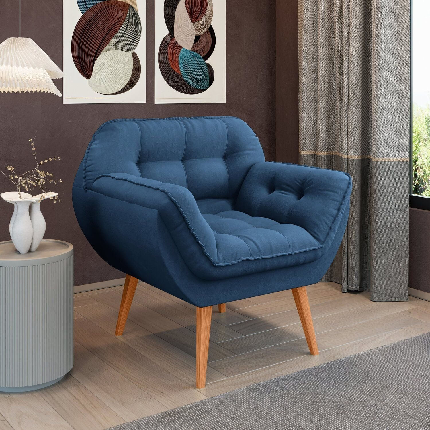 Poltrona Para Sala De Estar Pés Trapézio Miami Lux