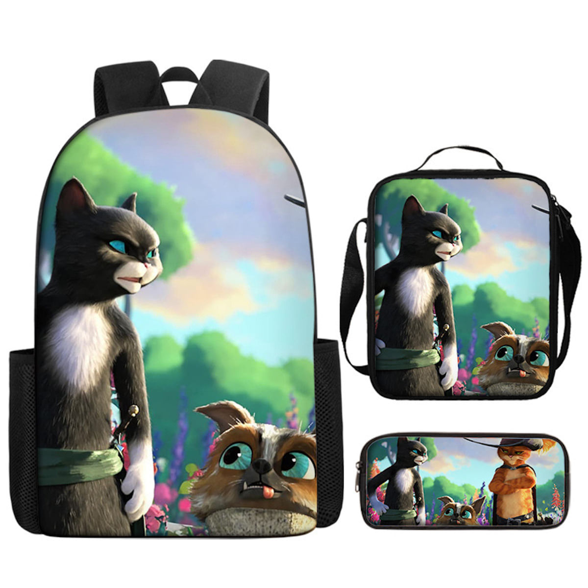 Conjunto De Mochilas Puss In Boots Cartoon Kids School Nylon 3 Unidades