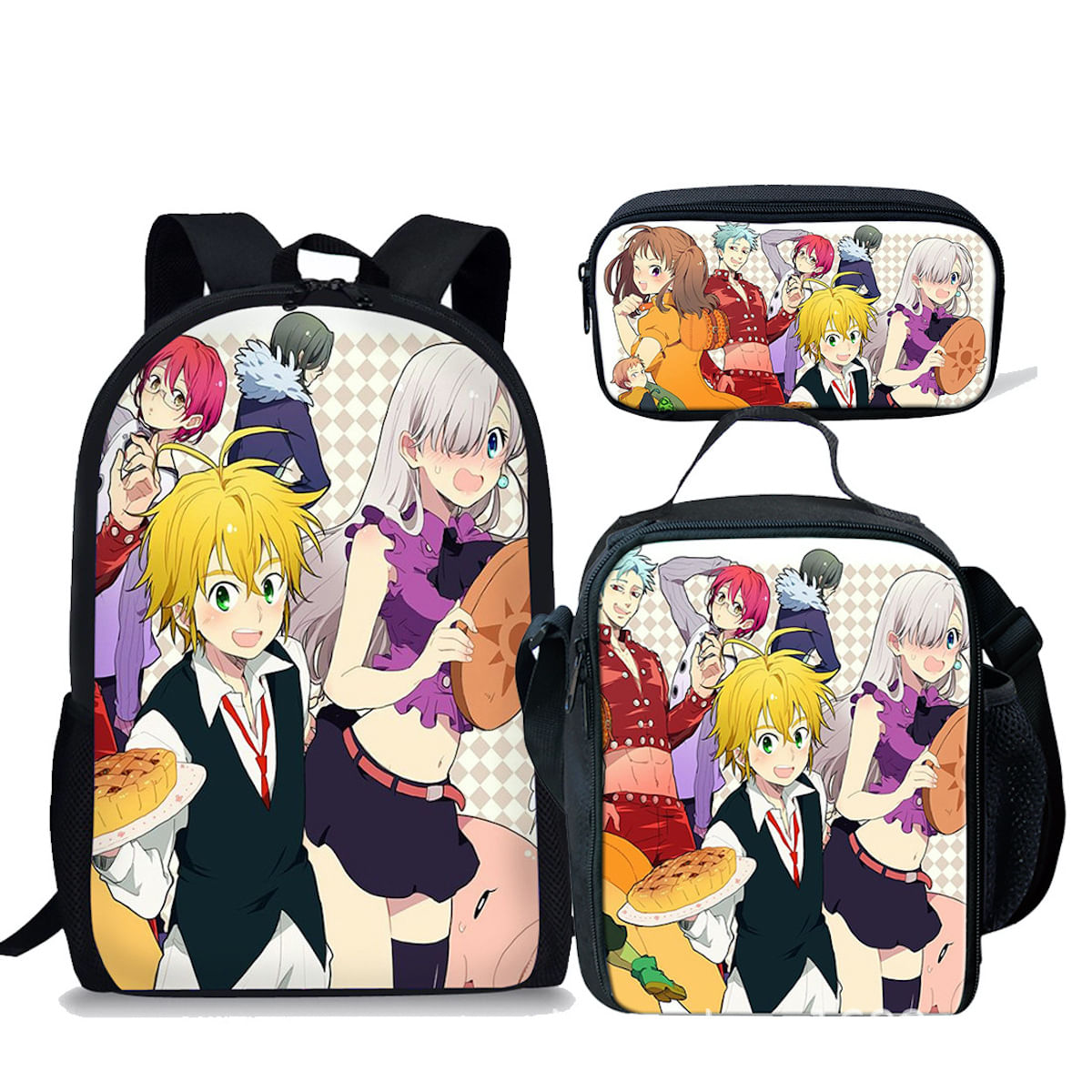 Conjunto De Mochilas Escolares Sevens Deadly Sins Meliodas Para Crianças, 3 Unidades