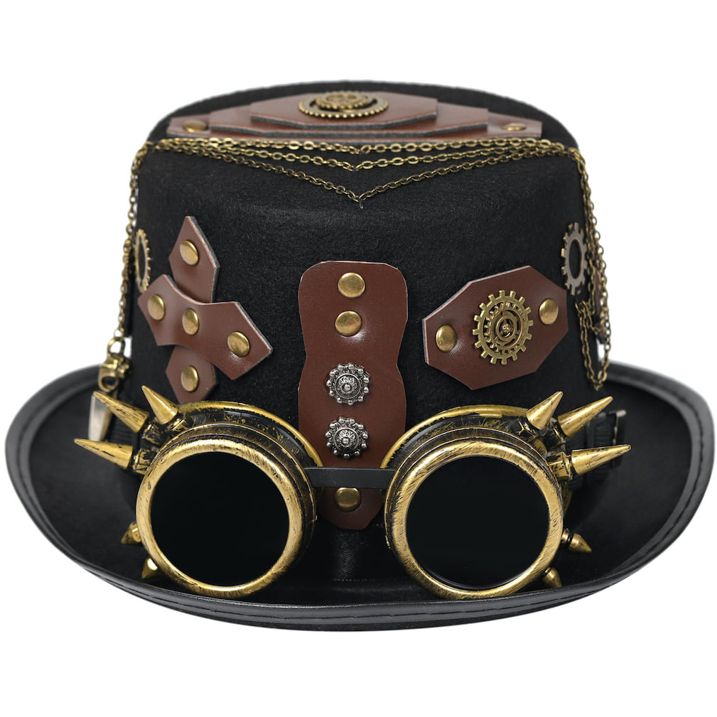 Top Hat Steampunk Rivet Belt Goth Glasses Anime