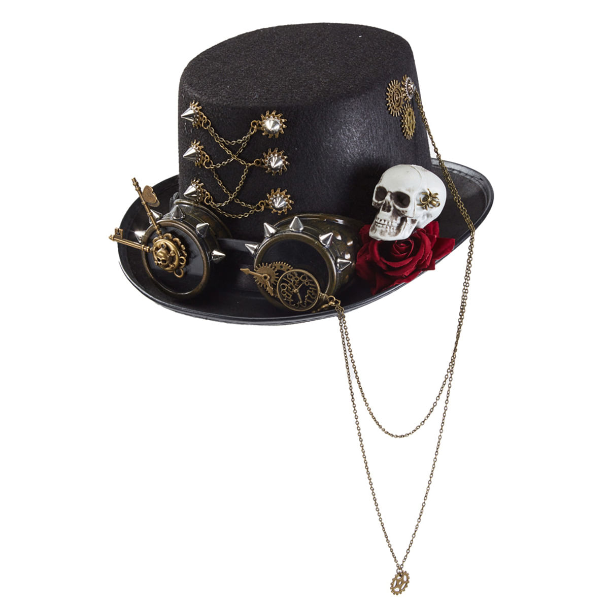 Chapéu Fedora Steampunk Lolita Topper Dark Goth Gear Rivet Rose