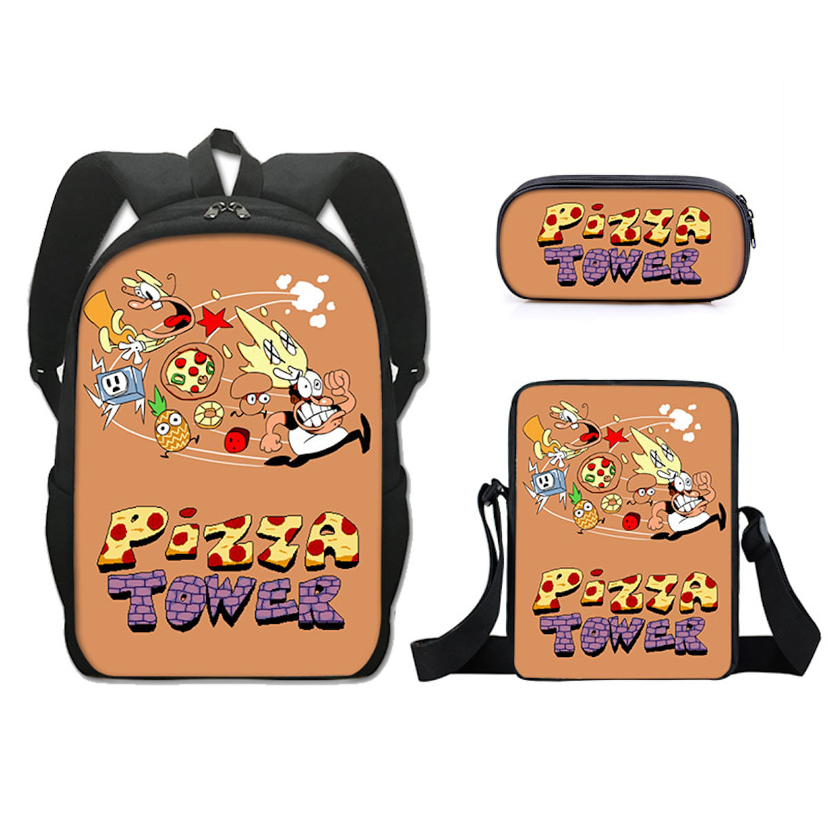 Conjunto De Mochilas, 3 Peças, Pizzas Towers, Desenhos Animados, Crianças, Escola, Nylon