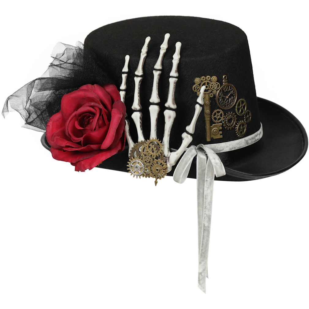 Chapéu Steampunk Flower Skeleton Hand Top Hat Anime Cosplay