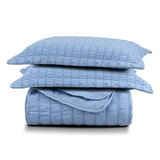 Cobre Leito King Plissê Seersucker E Matelado Ultrassônico 03 Peças 100% Poliéster - Azul Mineral