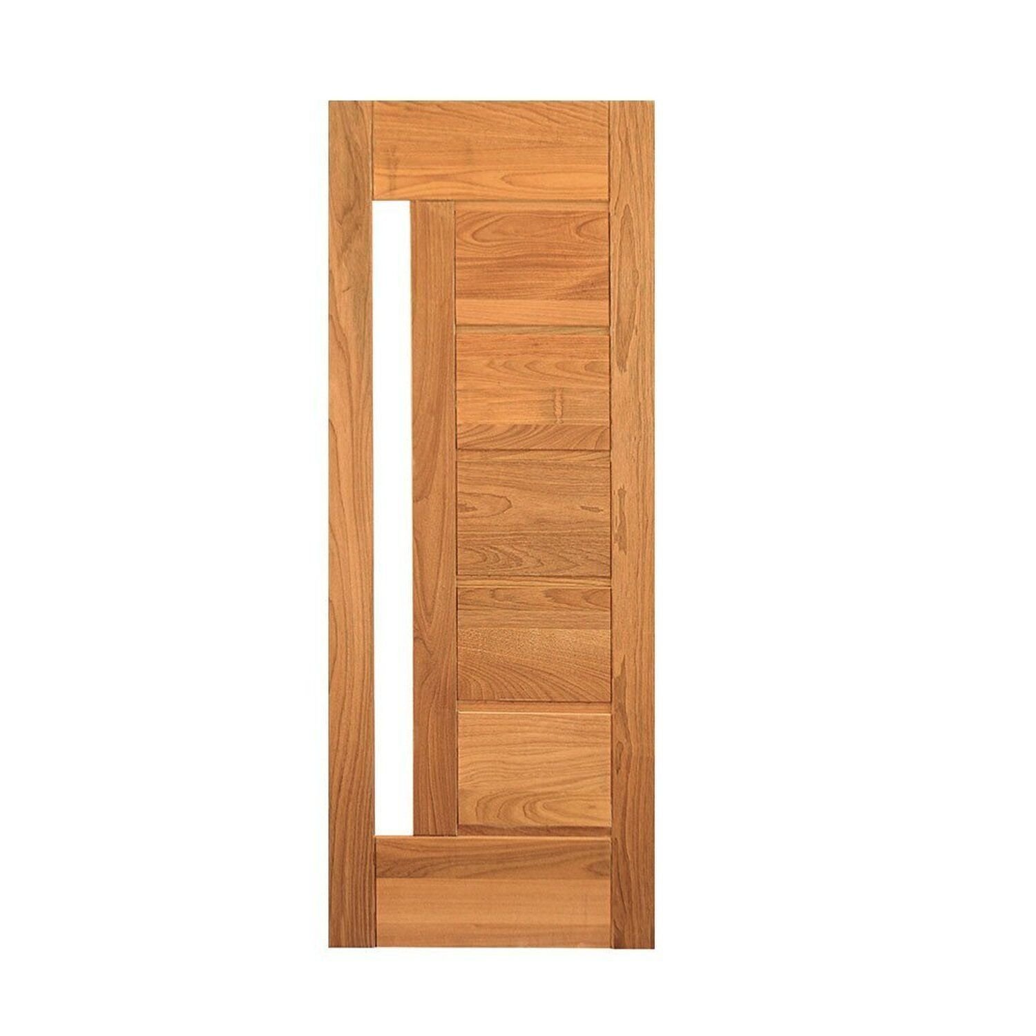 Porta De Madeira Maciça Tauari 210x90x3,3 Réguas Horizontais Vidro Lateral Jomadi Natural