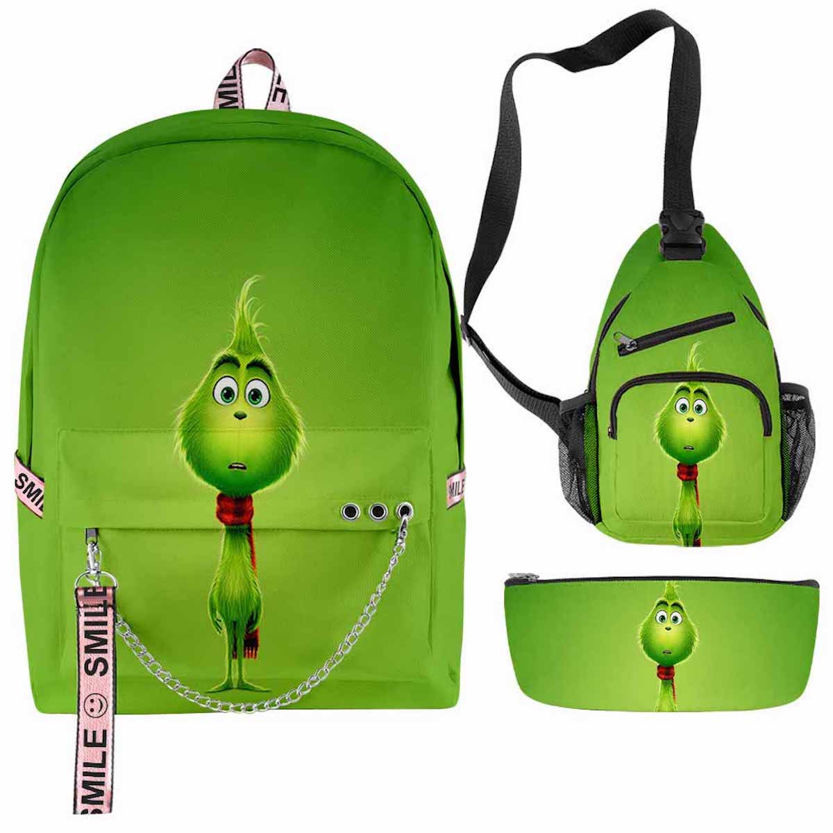 Conjunto De 3 Mochilas Escolares Infantis Grinchs Christmas Cartoon