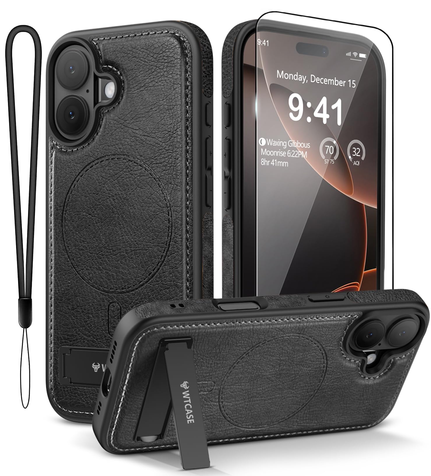 Capa De Telefone Wtcase De Couro Magnético Com Suporte Para Iphone 17