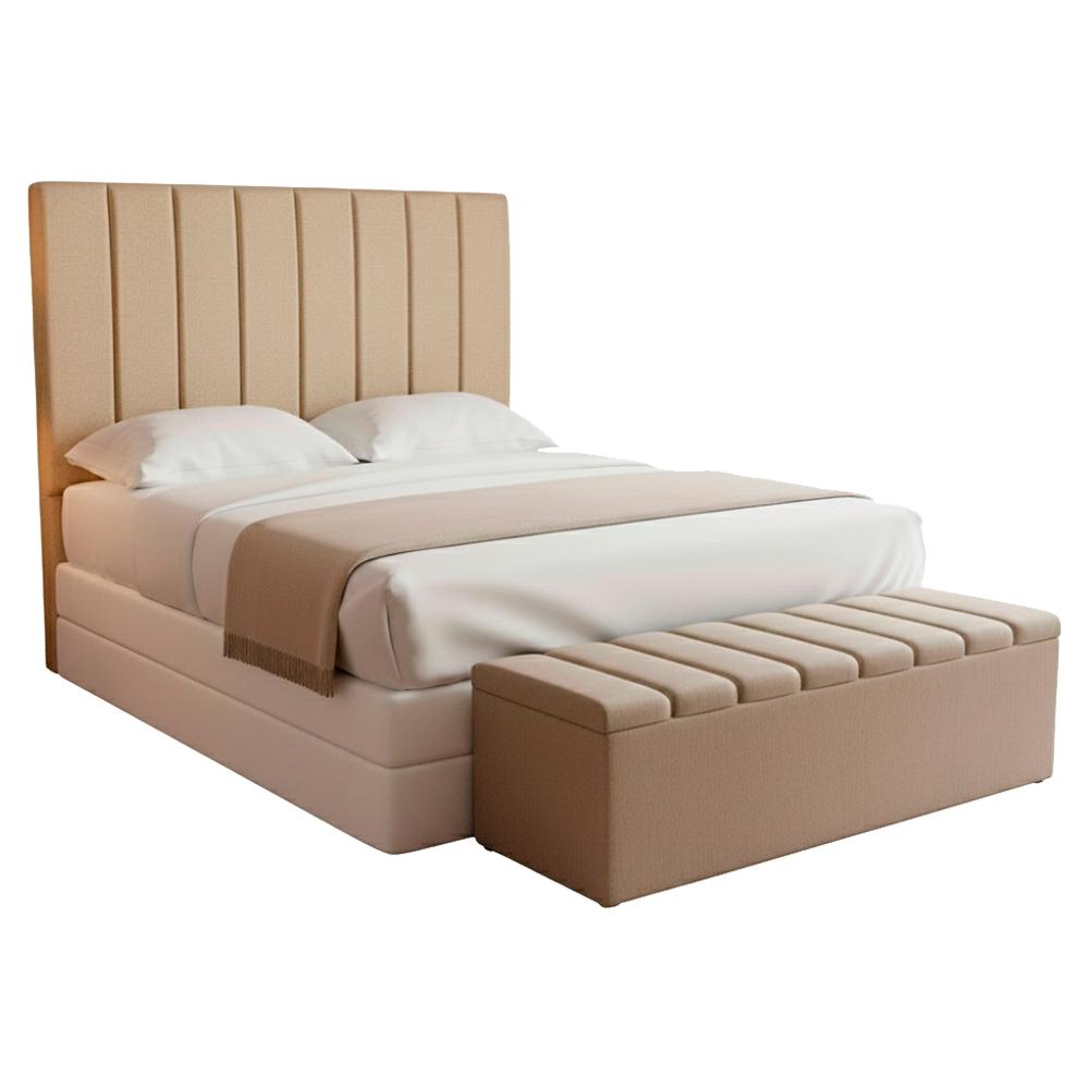 Cabeceira E Recamier Bau Queen 160 Cm Dalia Linho Bege Artte
