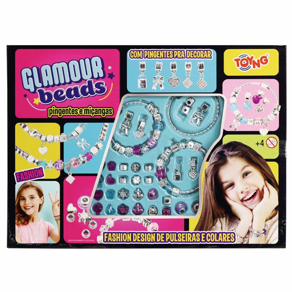 Kit Infantil Glamour Beads Pulseiras E Colares Com Pingentes Toyng