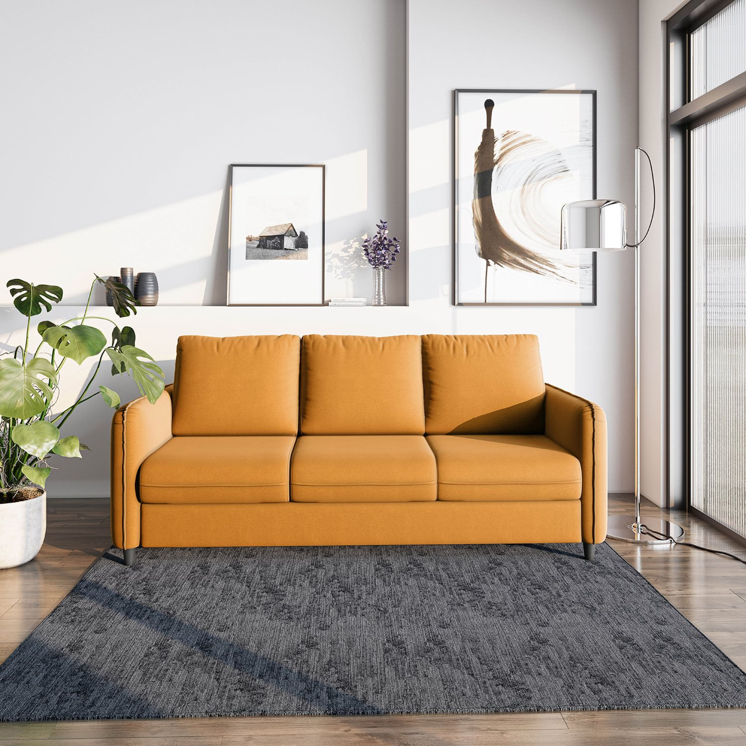 Sofá Orquídea 3 Lugares Em Veludo Cabecasa Madeiramadeira Amarelo