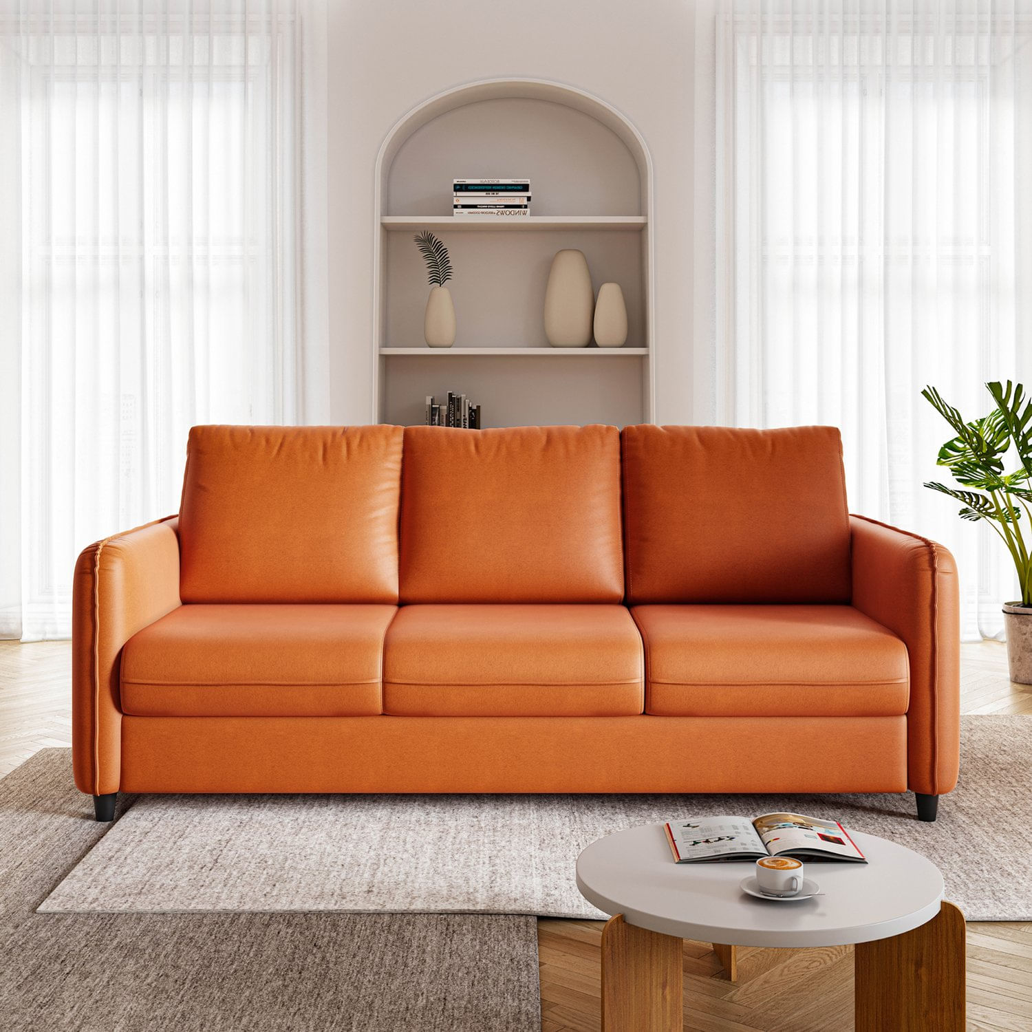 Sofá Orquídea 3 Lugares Em Veludo Cabecasa Madeiramadeira Terracota