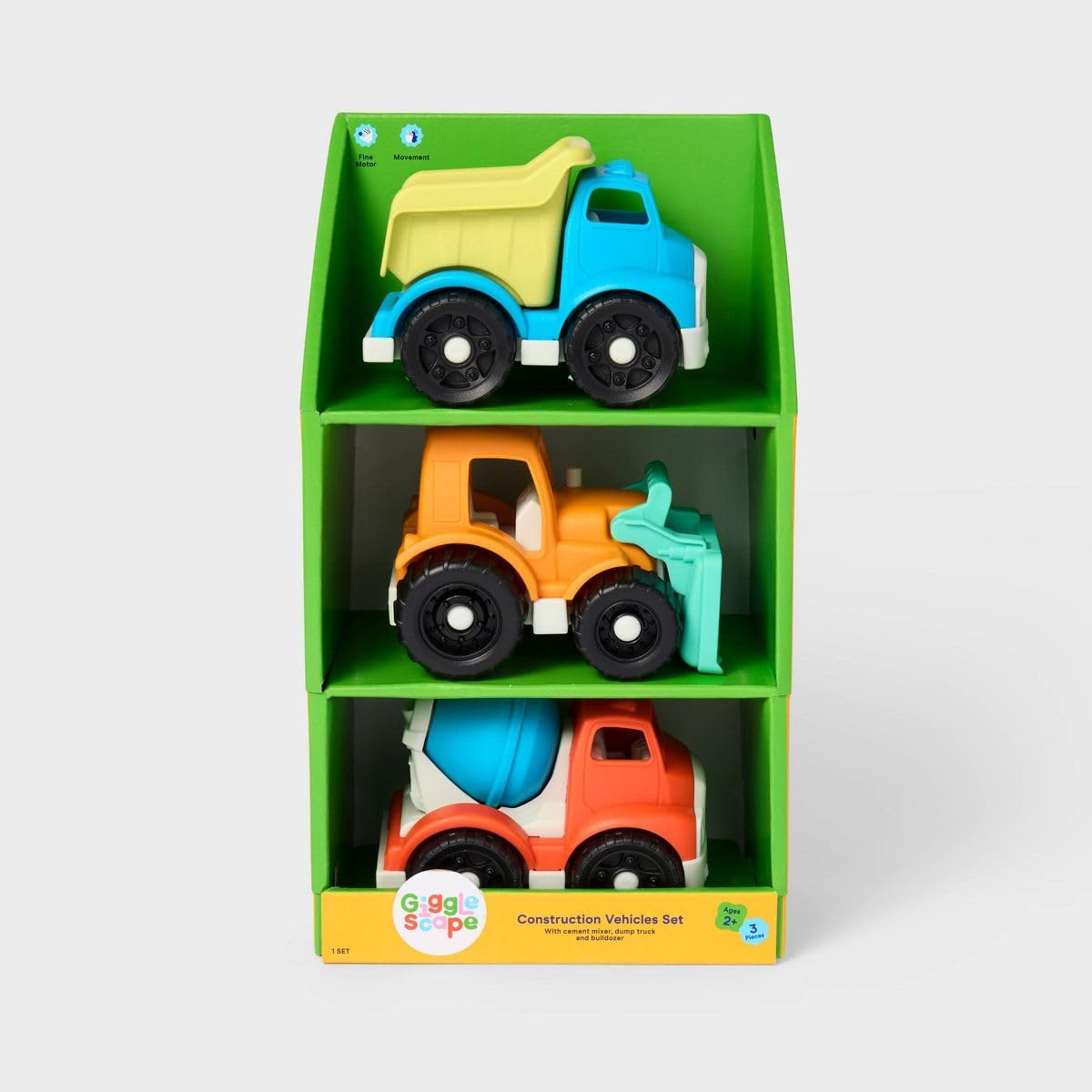 Conjunto De Caminhões De Brinquedo Gigglescape Construction Vehicles, 3 Peças, Mais De 2 Anos