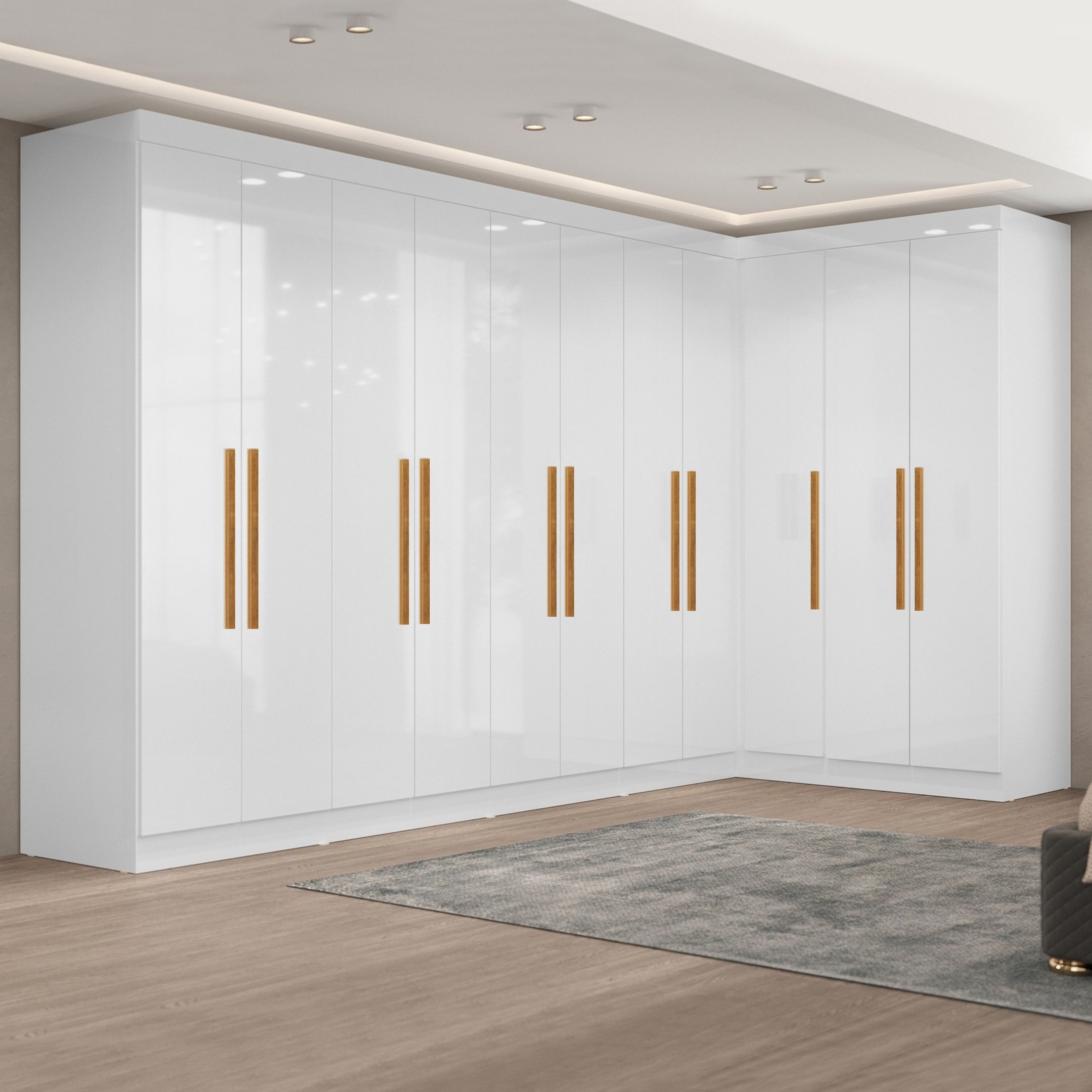 Guarda-Roupa De Canto Modulado Com Puxadores Em Mdf Paris Branco
