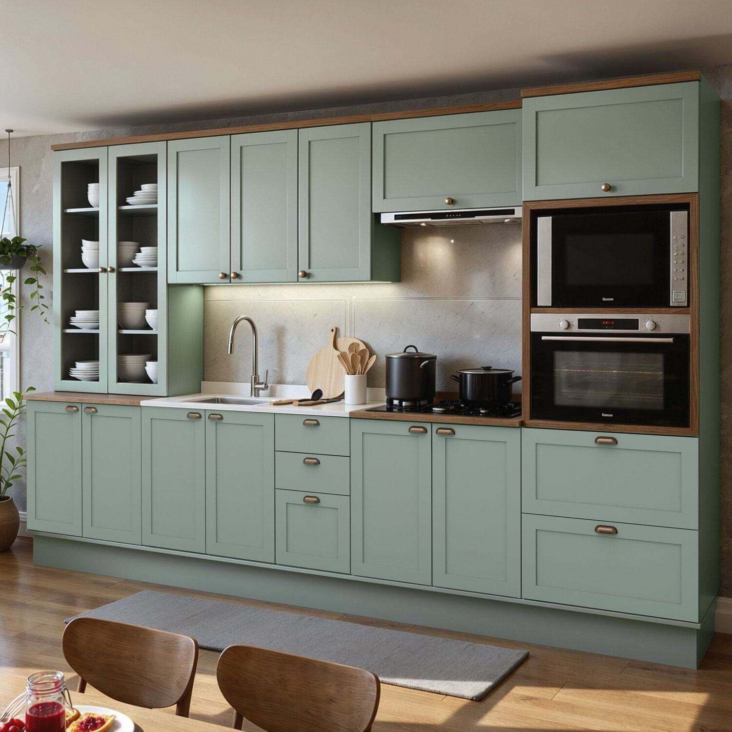 Cozinha Completa Modulada 100% Mdf 6 Peças Com Cristaleira Iluminata Mint/Ébano