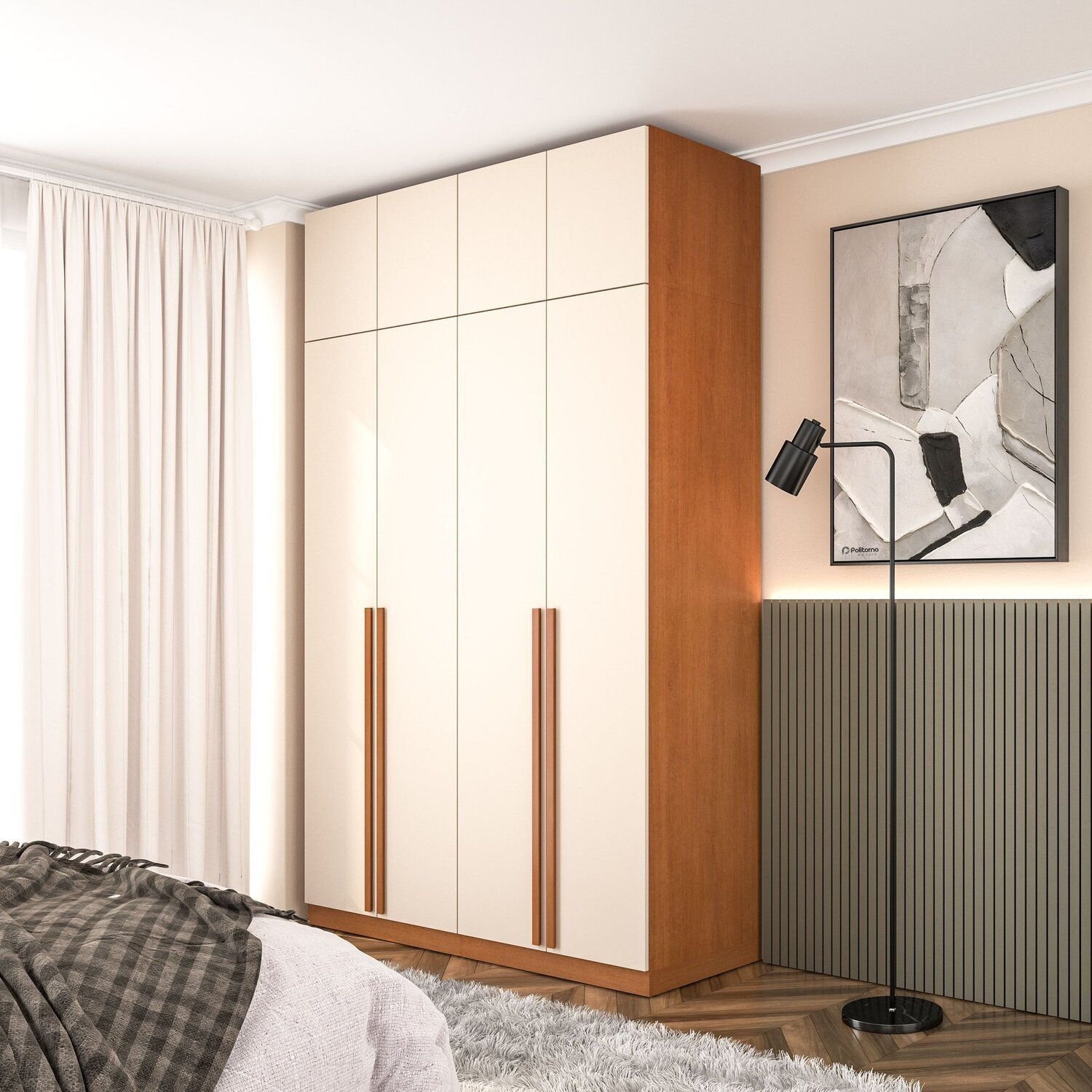 Guarda-Roupa 4 Portas Modular Com Maleiro Luna Creme/Freijó