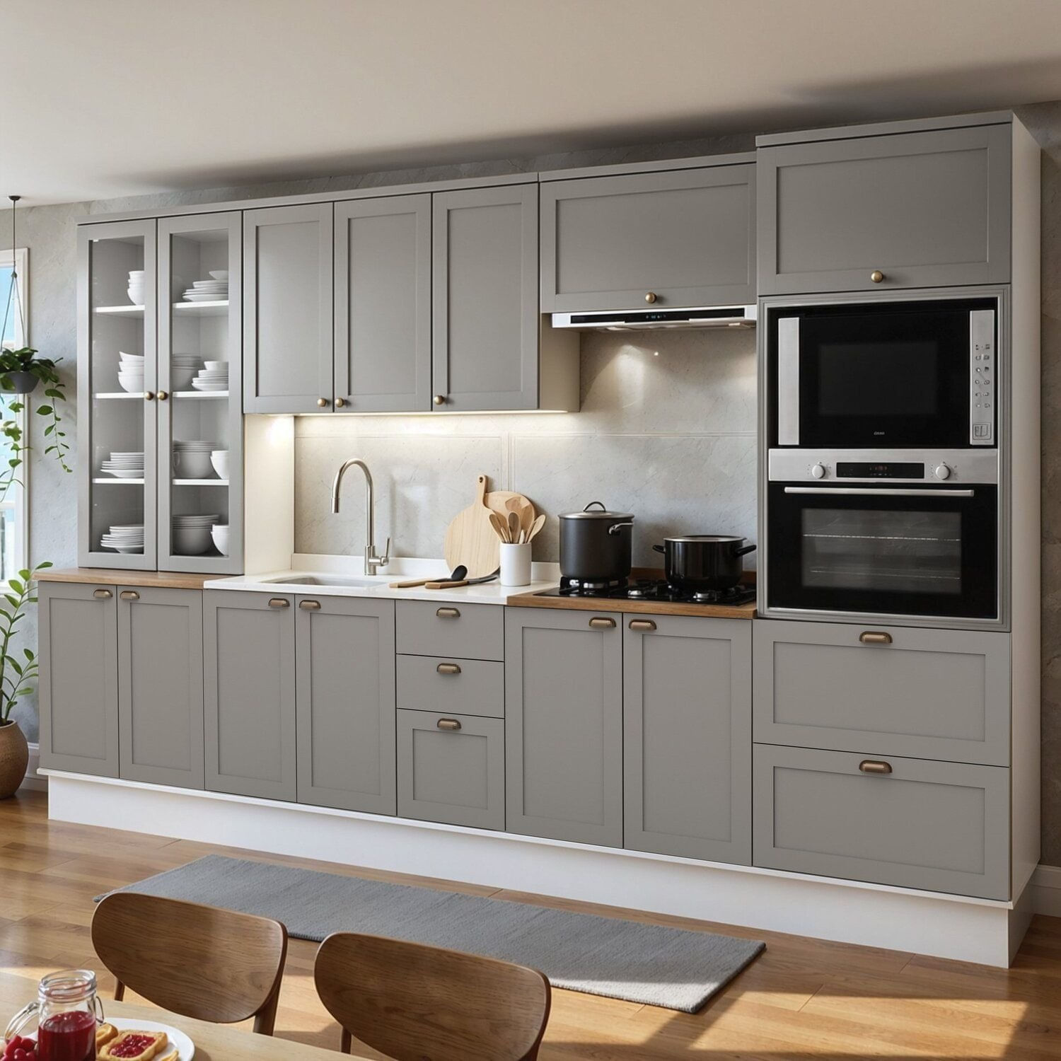 Cozinha Completa Modulada 100% Mdf 6 Peças Com Cristaleira Iluminata Branco/fendi/ébano