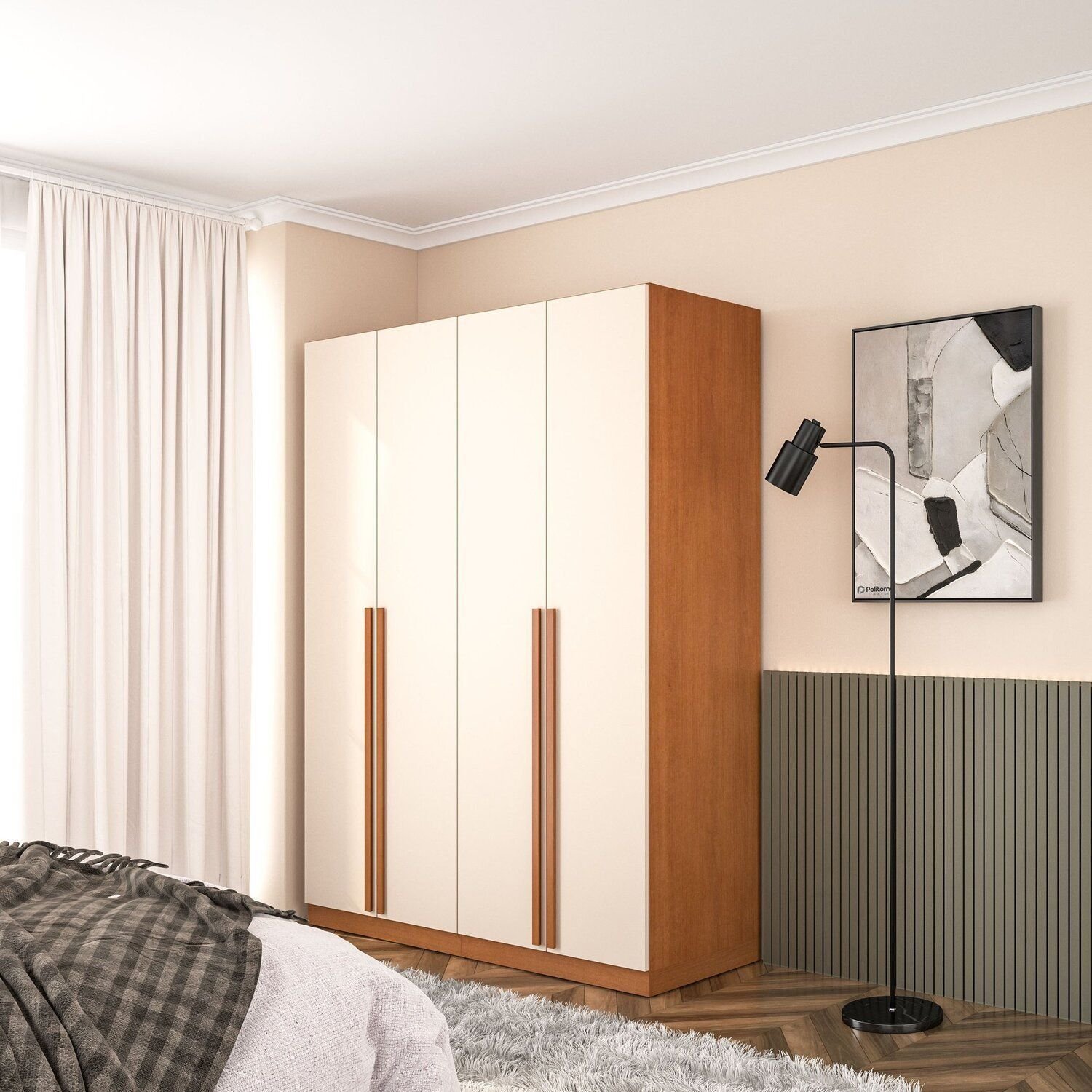 Guarda-Roupa Com 4 Portas Modular Sem Maleiro Luna Freijo/Creme