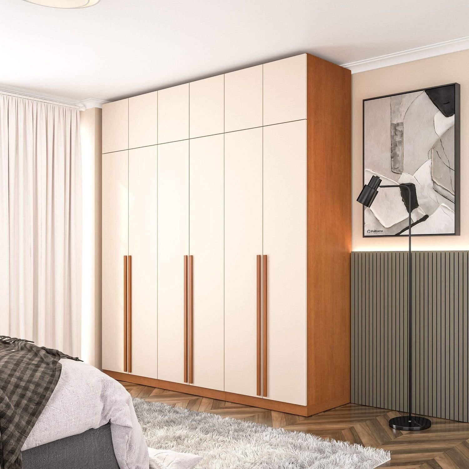 Guarda-Roupa 6 Portas Modular Com Maleiro Luna Freijo/Creme