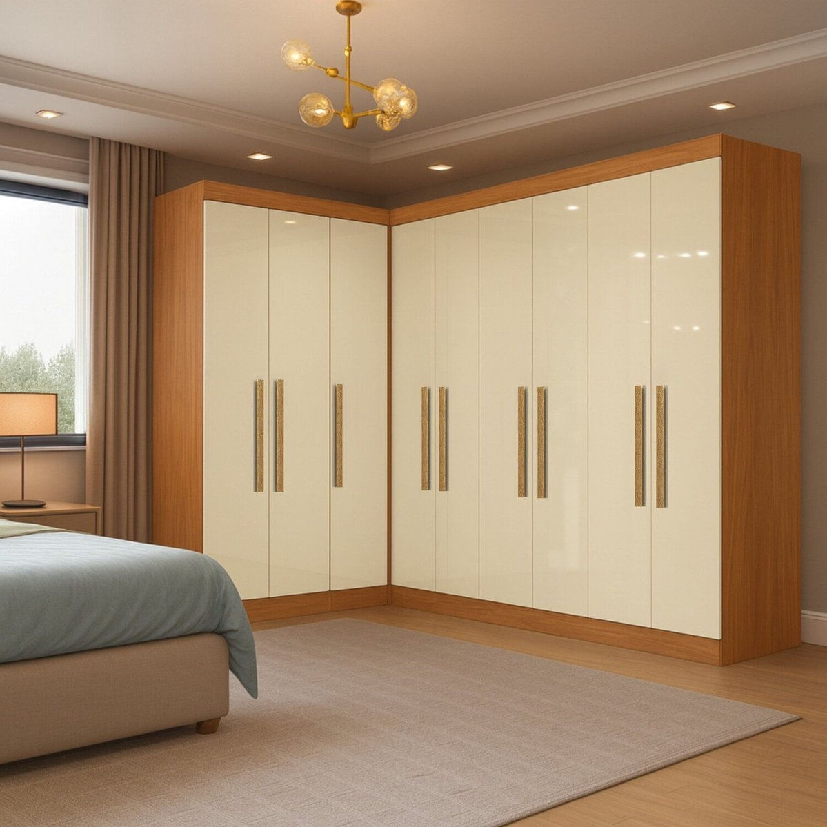 Guarda-Roupa Modulado De Canto Com Puxadores Mdf Paris Cinamomo / Off White