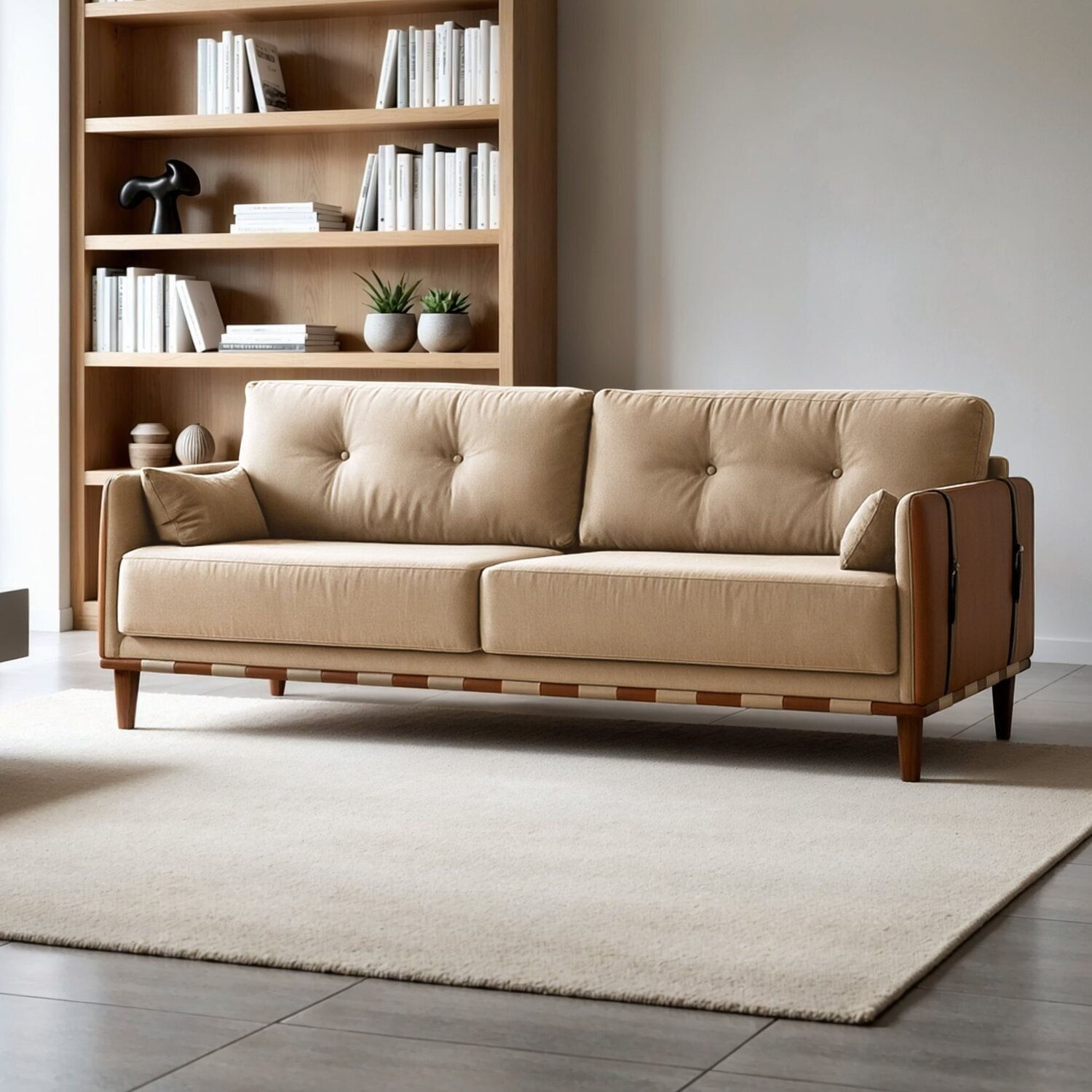 Sofá 2 Lugares Base Em Madeira Maciça Texas Bege