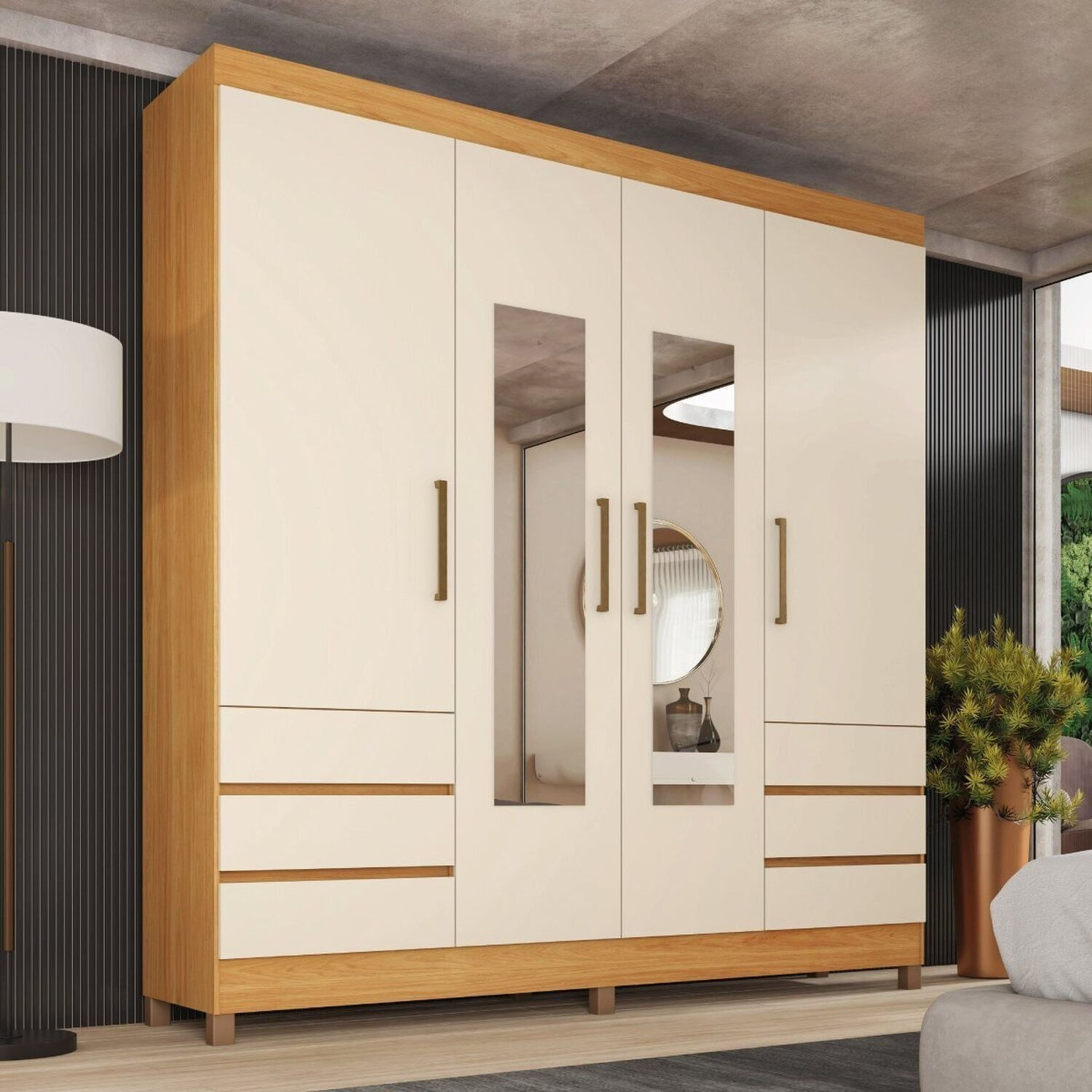 Guarda-Roupa Casal 4 Portas Em Mdp Roma Cinamon/Off White