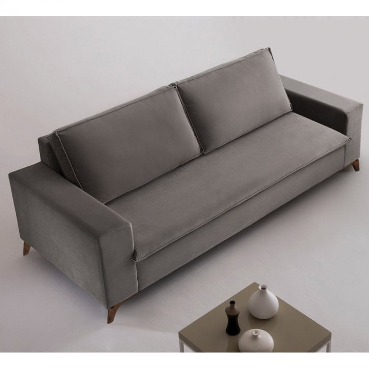 Sofá 3 Lugares 200cm Veludo Pés Imbuia Gregory Cinza/Imbuia