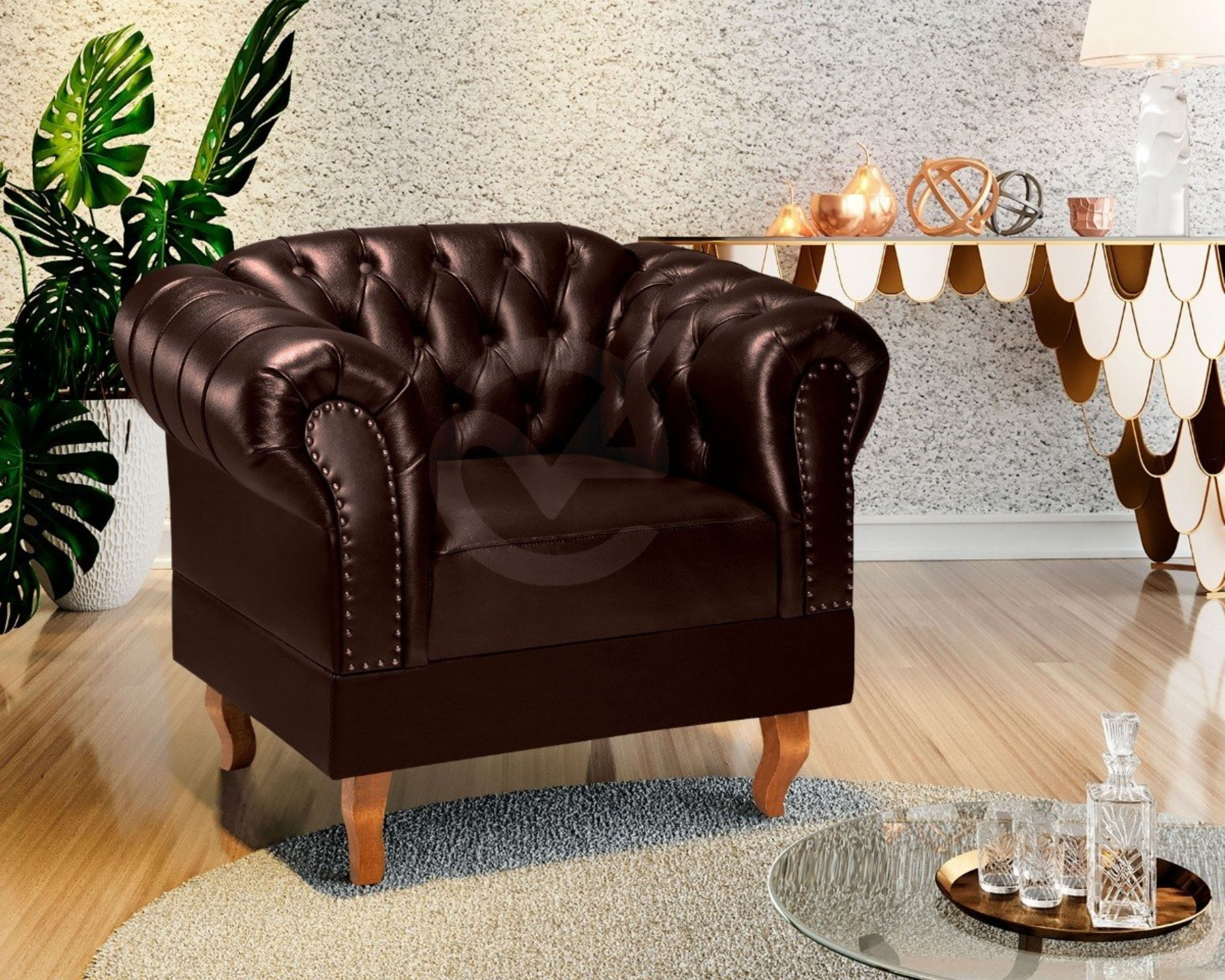 Conjunto 2 Poltronas Duque Chest Clássica Marrom Café