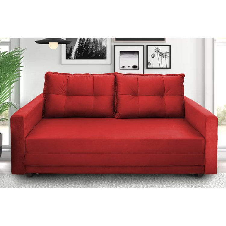 Sofá Cama 2 Lugares Suede Liso Trancoso Montreal Suede Vermelho