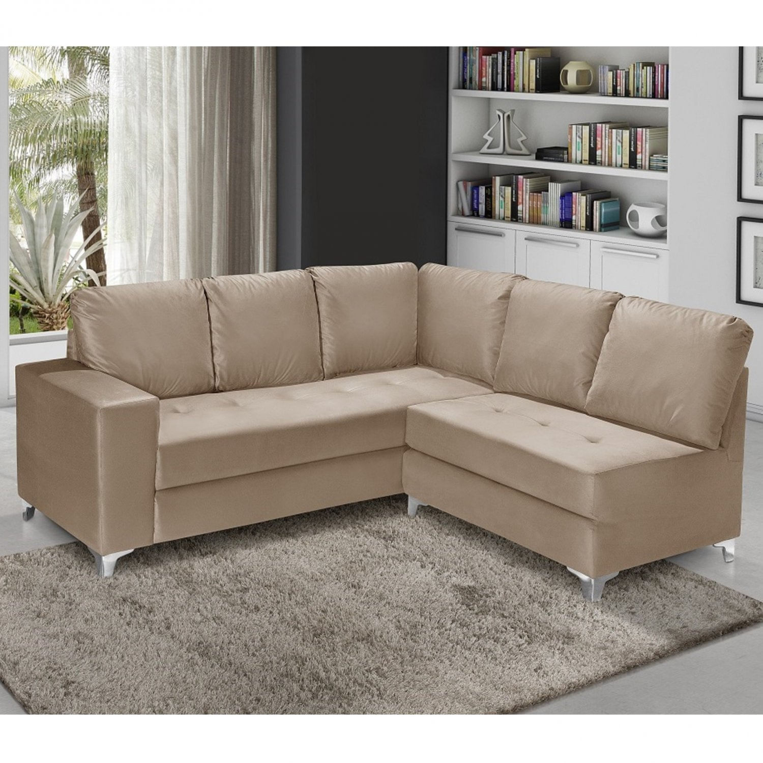 Sofá De Canto 5 Lugares Espuma D-28 Nabas Estofados Bege