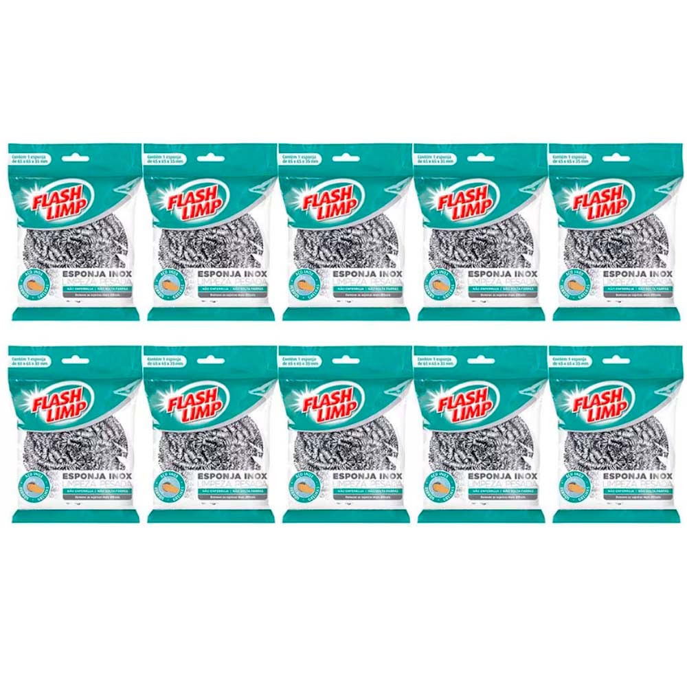 Esponja Para Limpeza Pesada Em Inox 10 Unidades Flashlimp