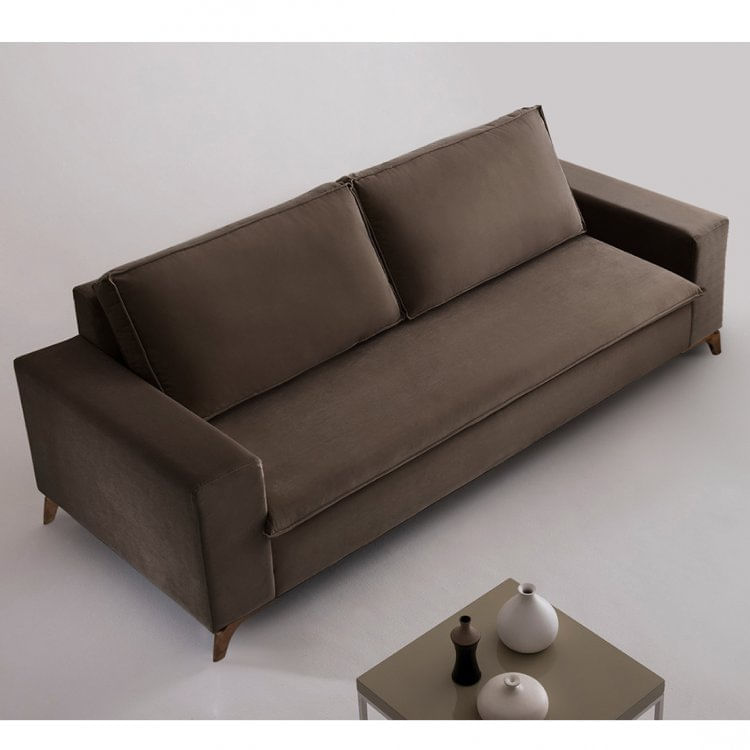 Sofá 3 Lugares 220cm Veludo Pés Imbuia Gregory Marrom/Imbuia