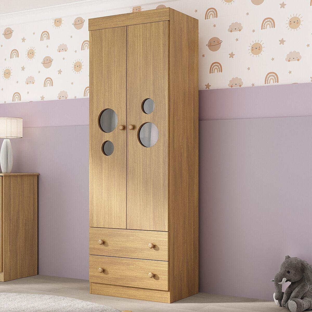 Guarda-Roupa Infantil 62cm 2 Portas Com Vidro E 2 Gavetas Pirulito Multimóveis Mp4466 Madeirado