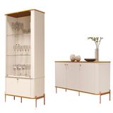 Conjunto De Cristaleira E Aparador Buffet Tucupí 3 Portas Off White/Nature/Bronze