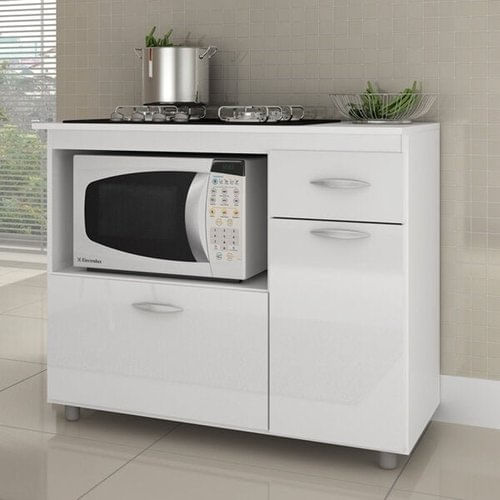 Balcão para Cooktop até 5 Bocas e Microondas Completa Móveis Branco