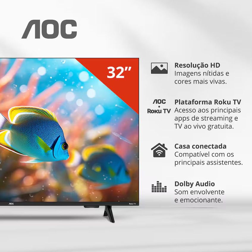 Smart Tv 32 Polegadas Hd 32s5155/78g Roku Tv Aoc - imagem 3