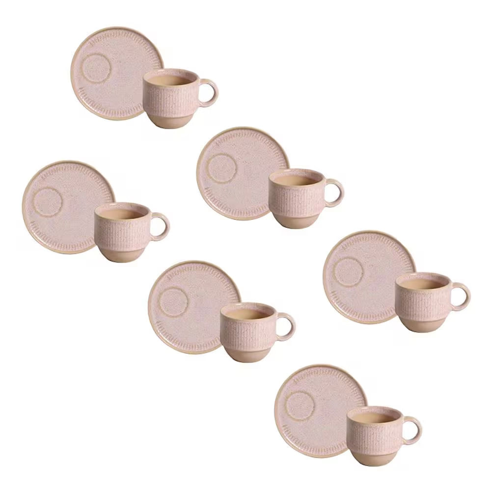 Conjunto De Xícaras De Chá Com Pires Linhas Litchi 230ml 6 Peças Porto Brasil