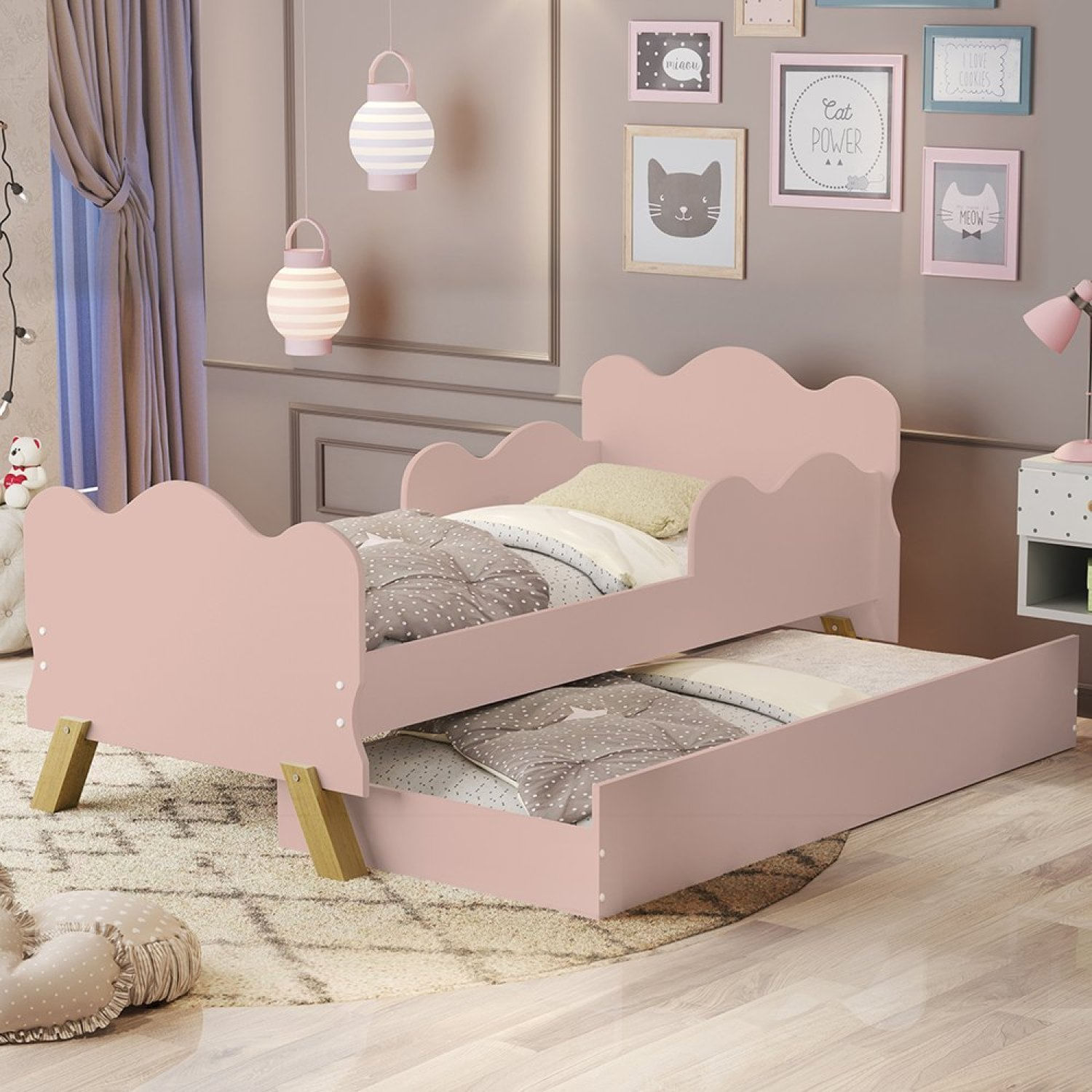 Mini Cama Angel Com Auxiliar Em Mdf Rose