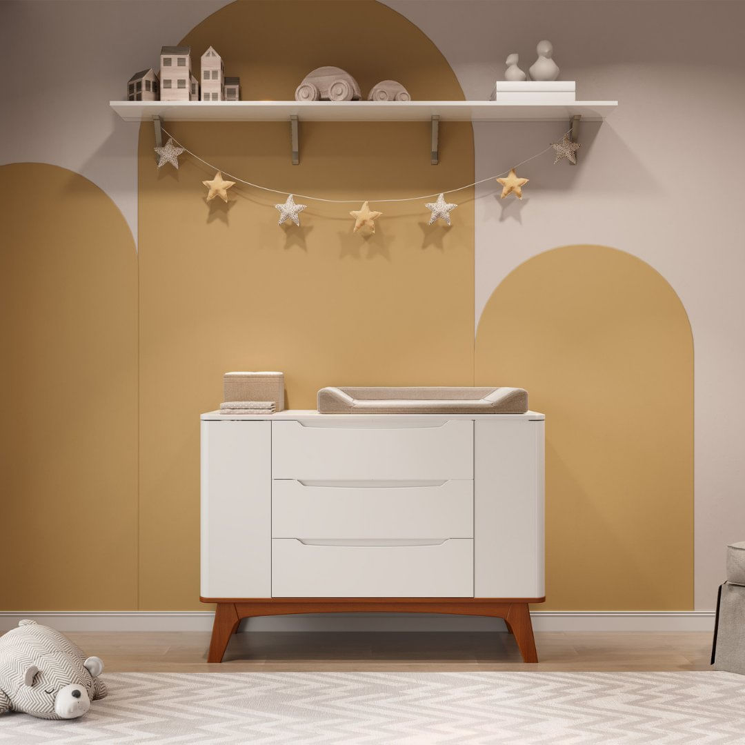 Cômoda Infantil 3 Gavetas 2 Portas Sambalelê Branco/mel