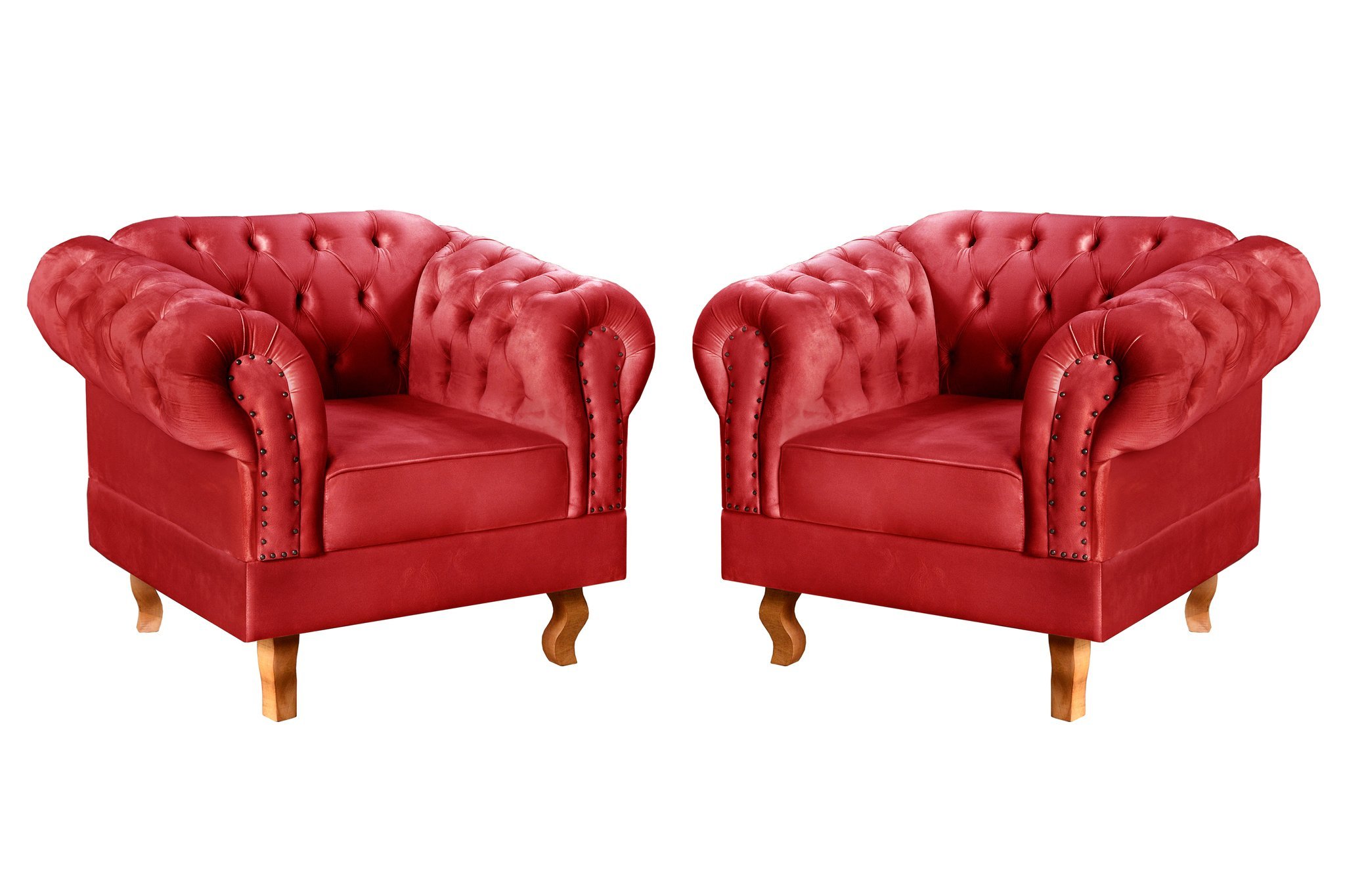 Conjunto 2 Poltronas Chesterfield Dom Pedro Decoração Sala Recepção Retrô Vermelho