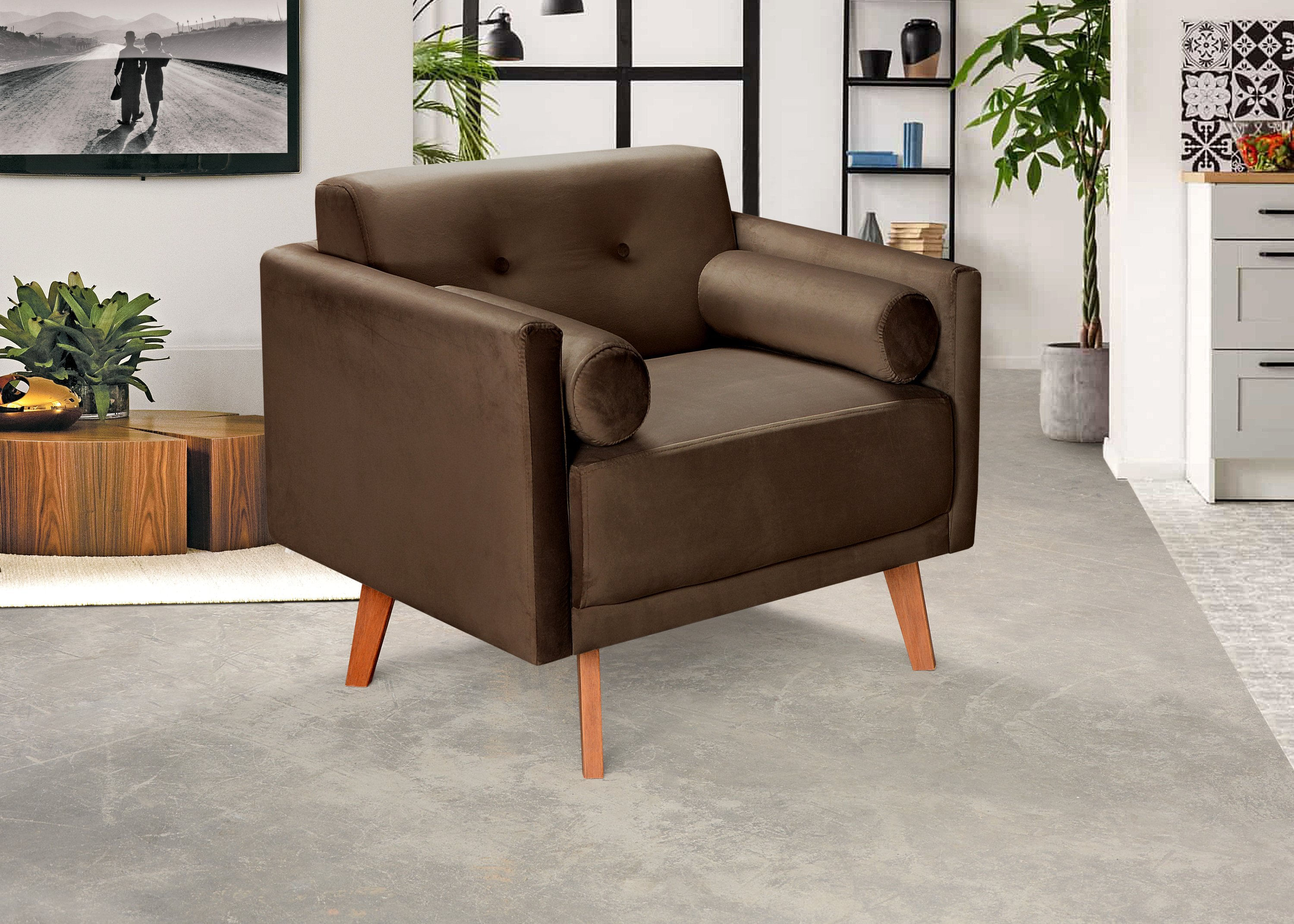 Poltrona Moderna Decoração Sala, Varanda, Recepção Luma Marrom
