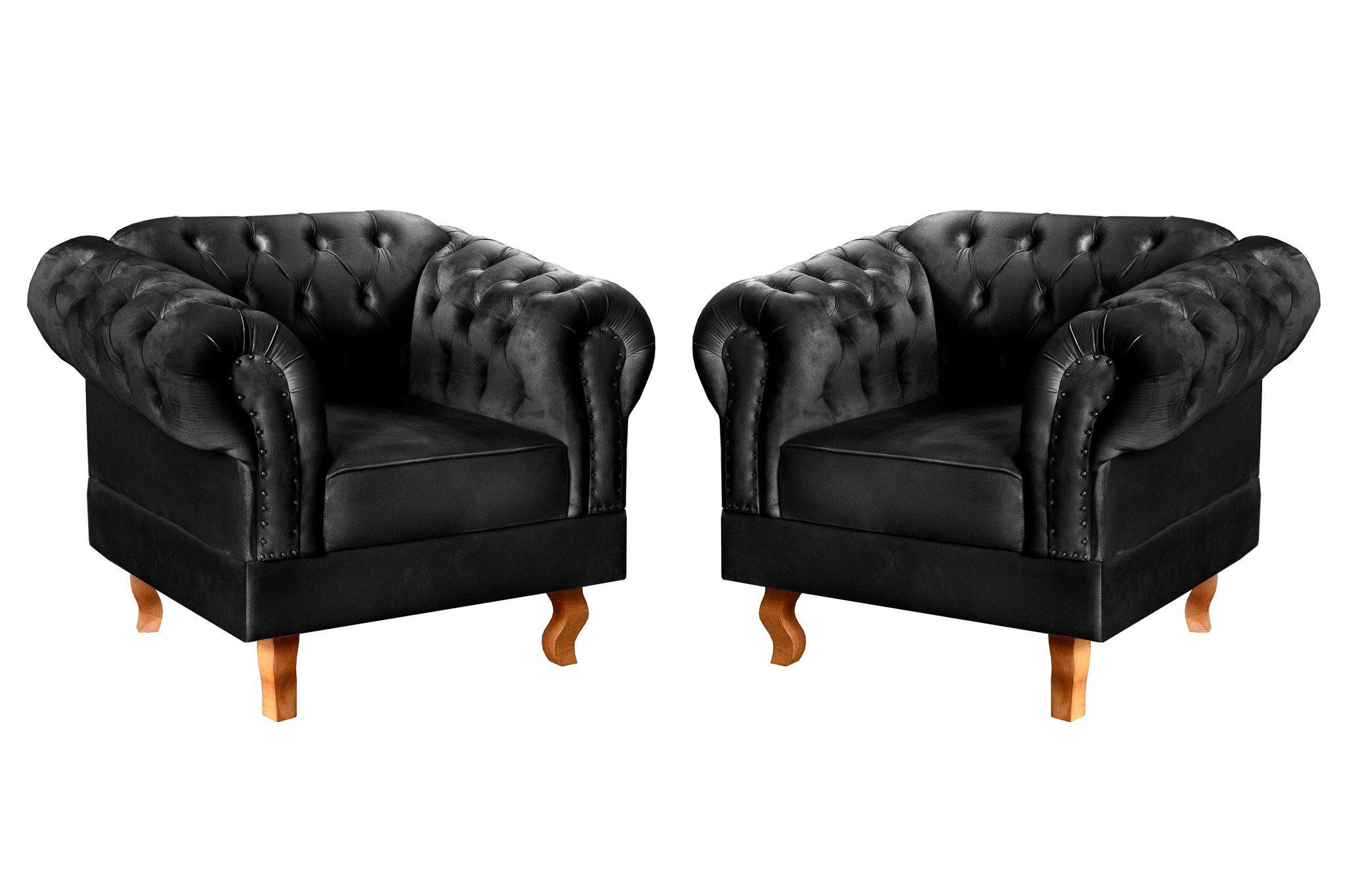 Conjunto 2 Poltronas Chesterfield Dom Pedro Decoração Sala Recepção Retrô Preto