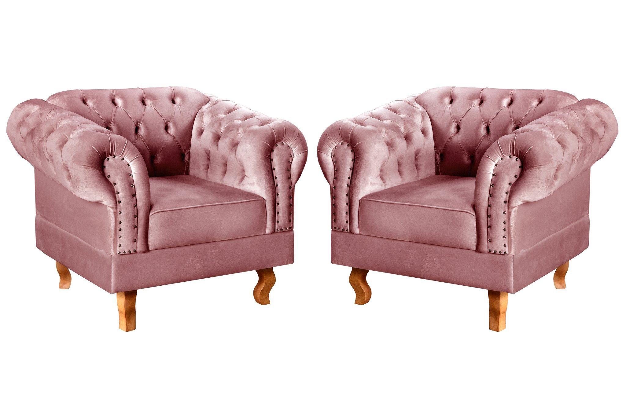 Conjunto 2 Poltronas Chesterfield Dom Pedro Decoração Sala Recepção Retrô Rose