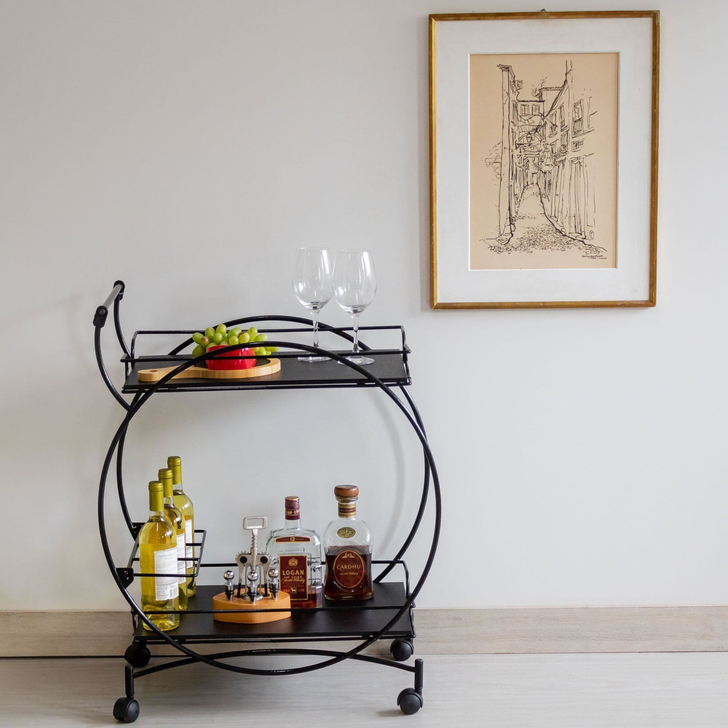 Carrinho Bar Decorativo Vintage Preto/preto