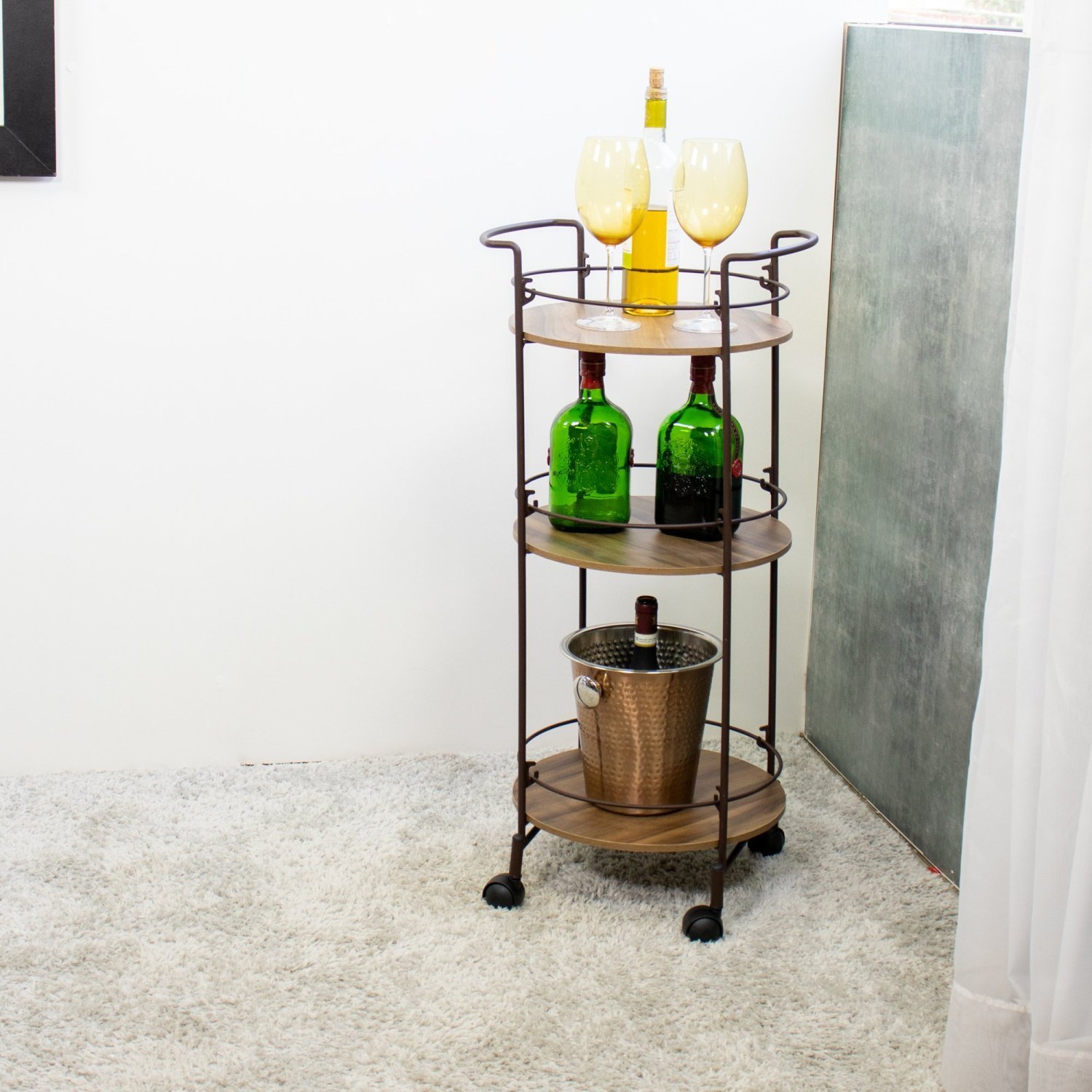 Carrinho Bar Decorativo Sala De Jantar Circular Aço Corten/castanho Tannat