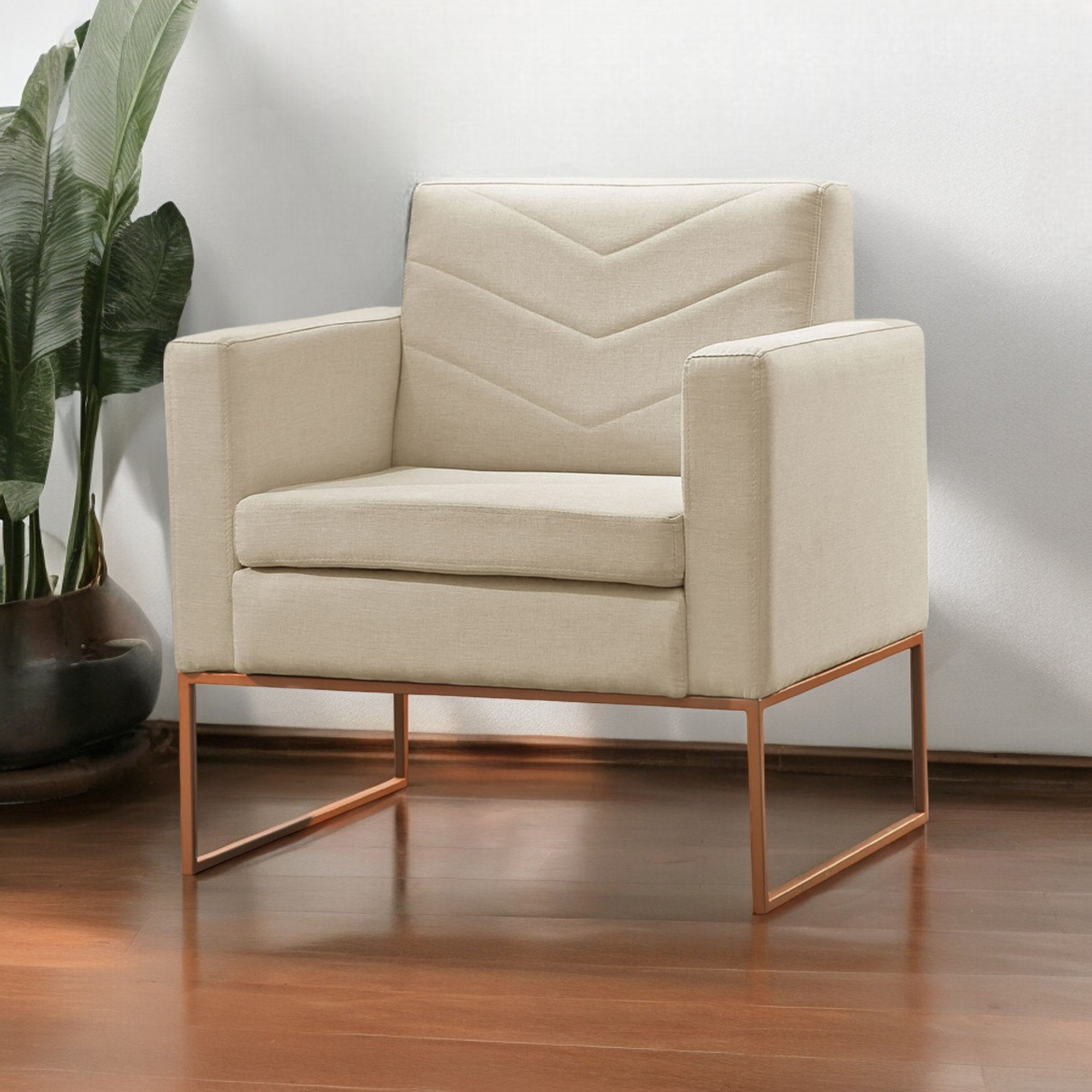 Poltrona Para Sala De Estar Base Apolo Luxo Bege Claro