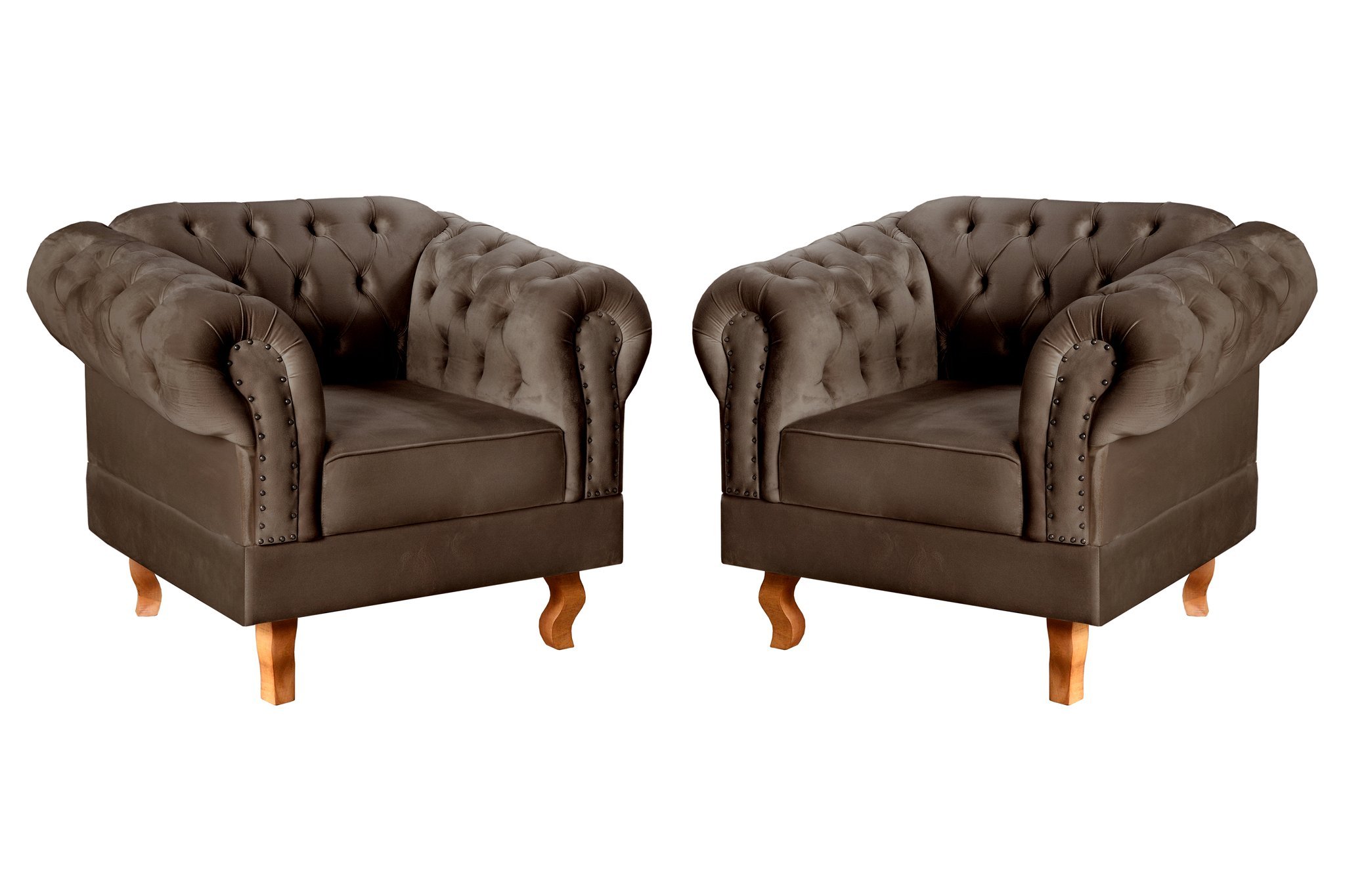 Conjunto 2 Poltronas Chesterfield Dom Pedro Decoração Sala Recepção Retrô Marrom
