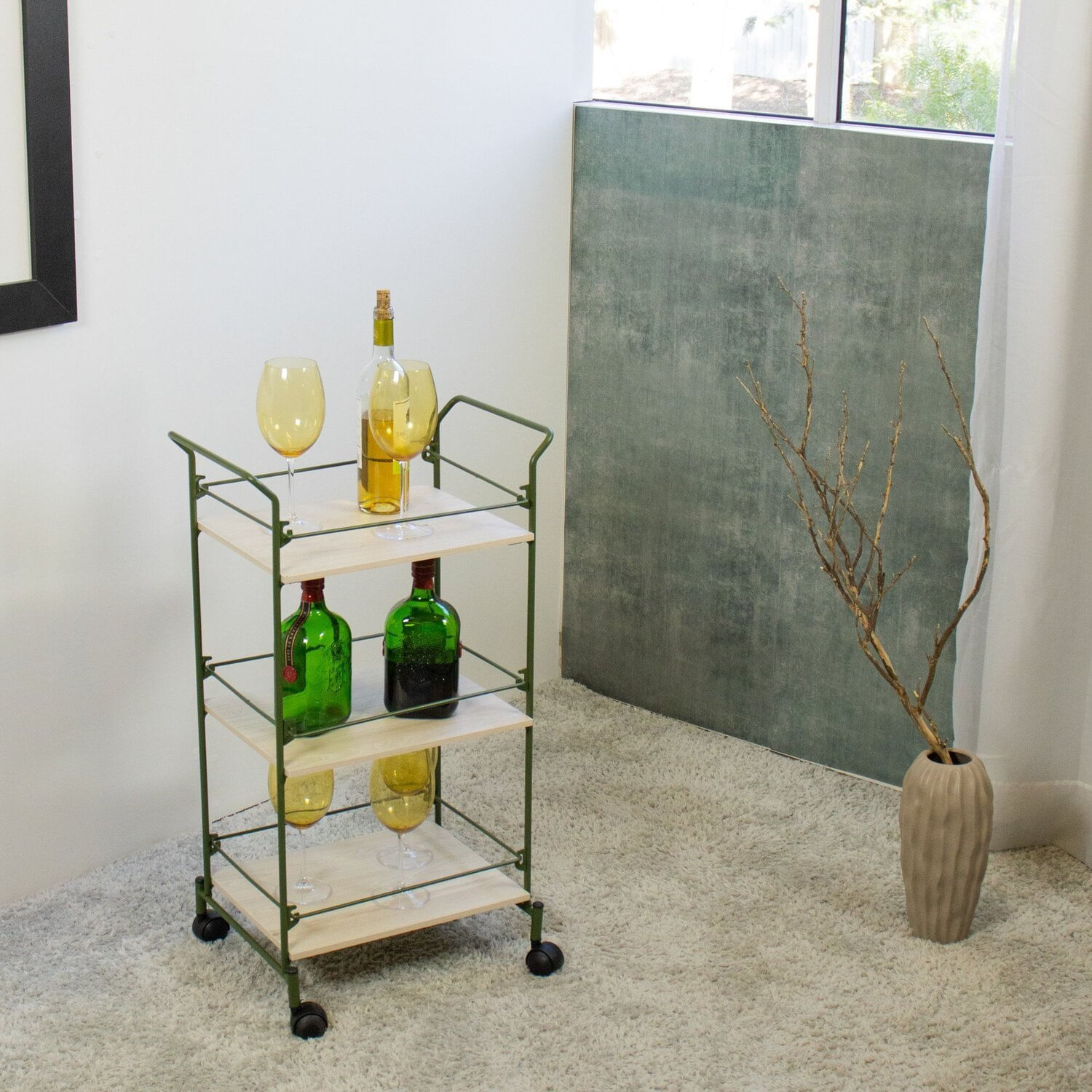 Carrinho De Bebidas Decorativo Retangular 3 Andares Verde Oliva/legno