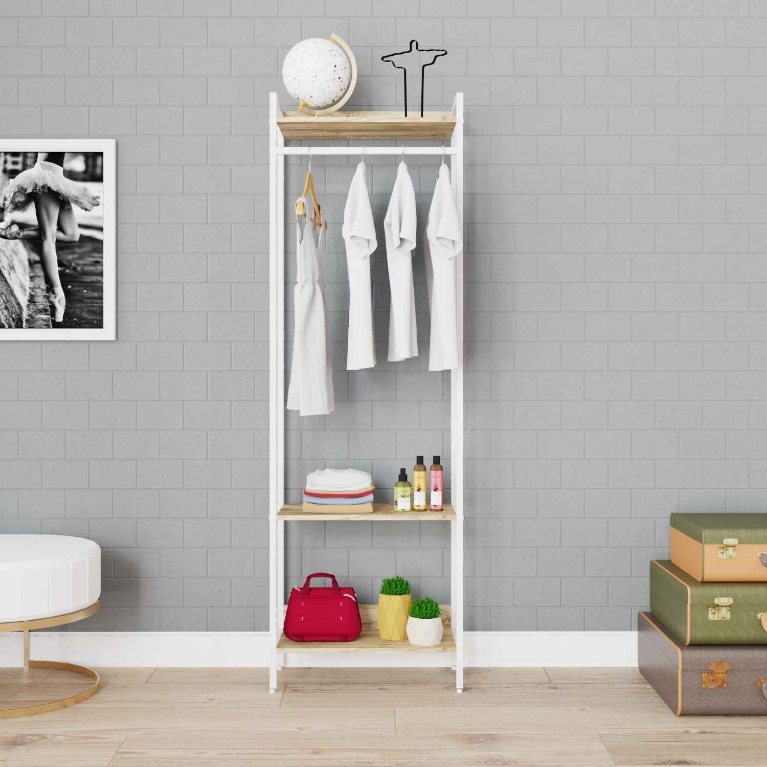 Estante Closet Arara 187x60cm 3 Prateleiras Active Yescasa Carvalho / Est.branca