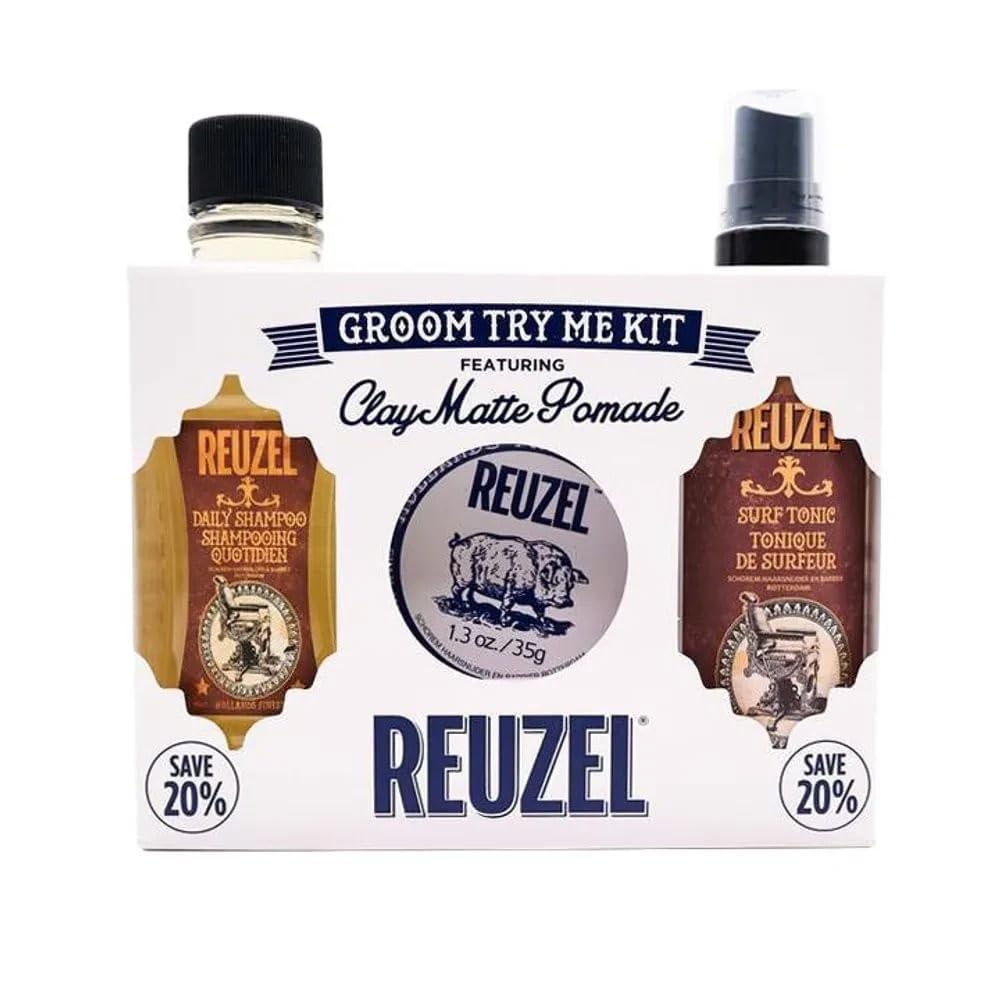 Conjunto De Modelagem De Cabelo Reuzel Groom Try Me Kit Clay Matte Pomade