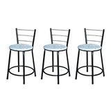 Jogo 3 Banqueta Baixa Para Cozinha Epoxi Preta Estofado Floral - Floral Gelo